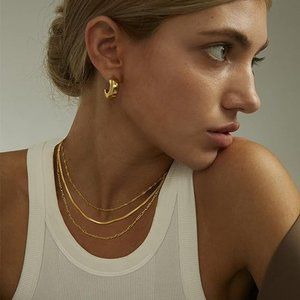 14k Gold Herringbone‎ Necklace Set Layered Chain Choker Delicate Dainty Jewelry